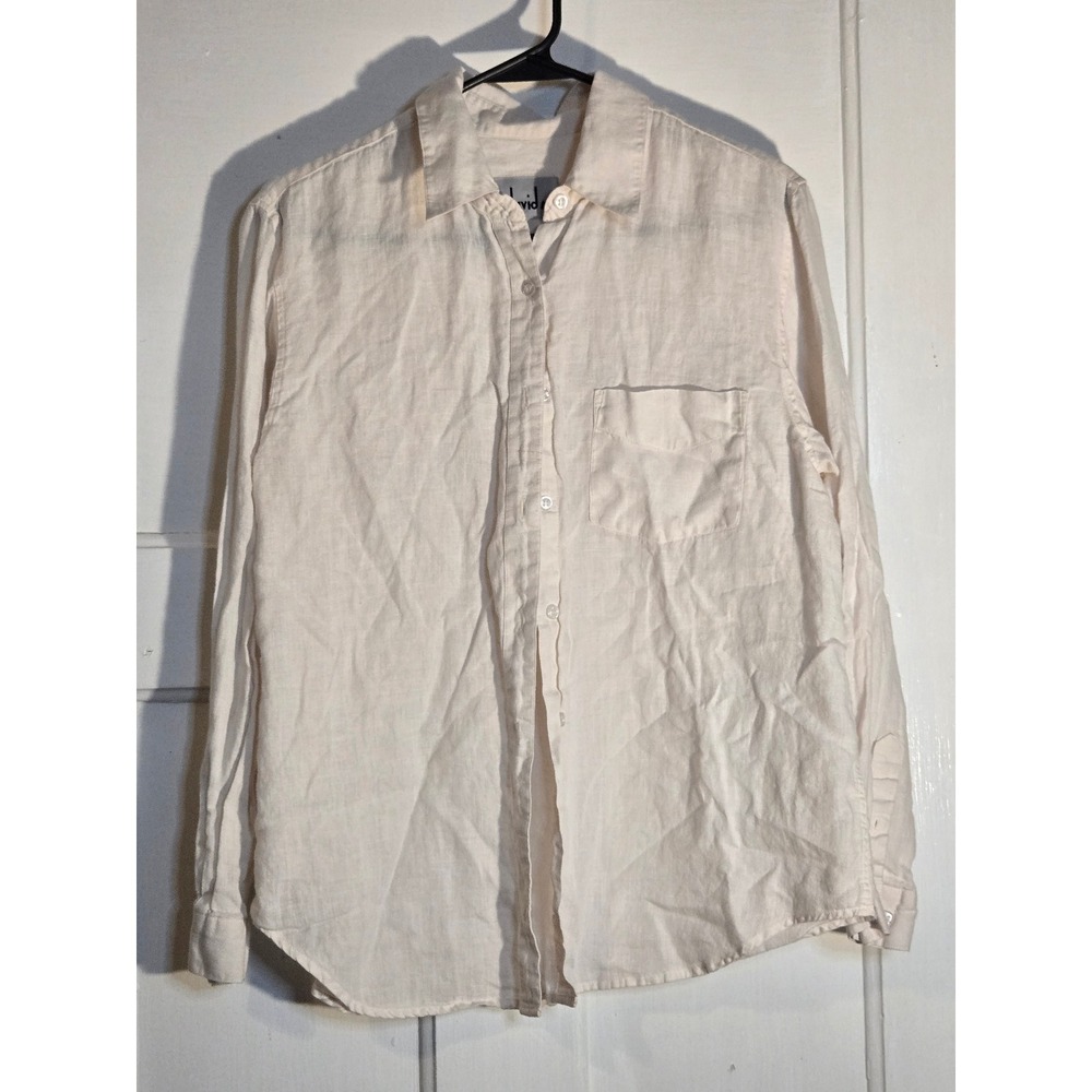 David N. Womens Cream Linen Long Sleeve Button Down Shirt Pocket Top
